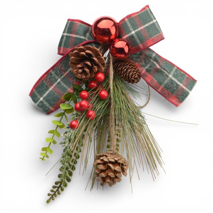 NASTRO CON BACCHE PIGNE SFERE ROSSO CM.25